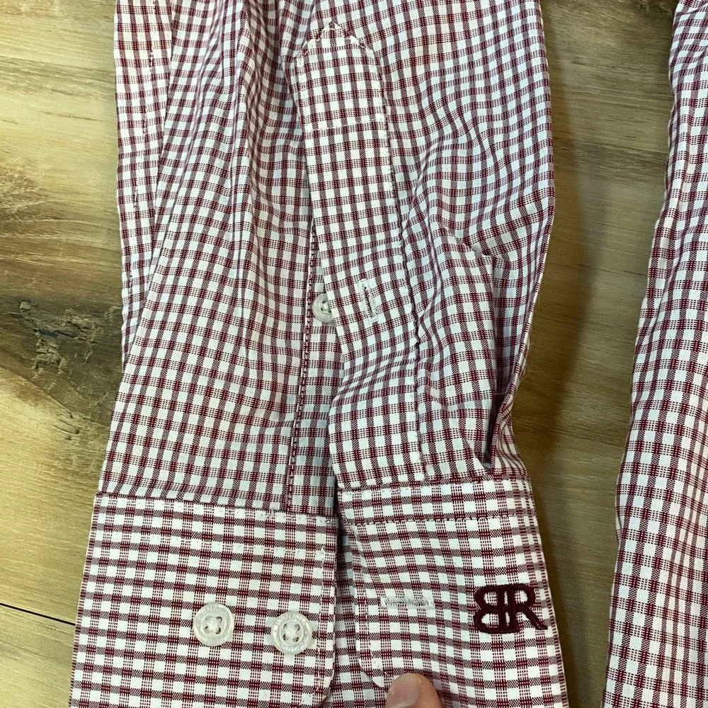 Banana Republic Button Up Shirt Men XXL Gingham 100% Cotton Classic Burgundy